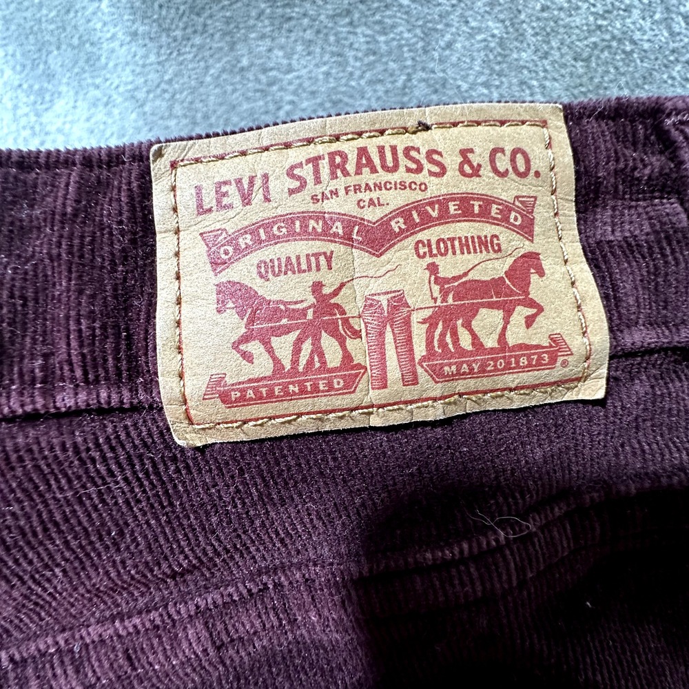 Levis 721 Corduroy Pants Women 29 Burgundy High Rise Skinny Exposed Button Fly - Picture 12 of 16